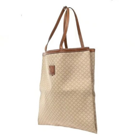 CELINE Logo Macadam Shoulder Tote Bag PVC Canvas Leather Begie Italy 66CA530 - Picture 2 of 15